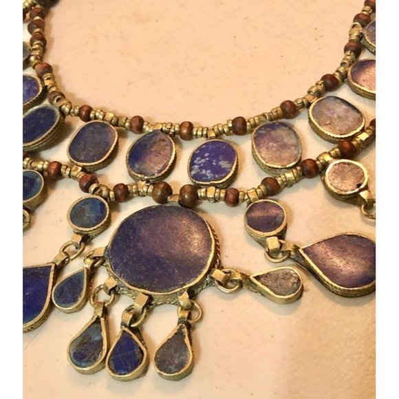 statement necklace choker w/ lovely blue stones set in silver handmade/unmarked - Picture 3 of 8